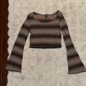 SHEIN Textured Knit Top in Brown and Black